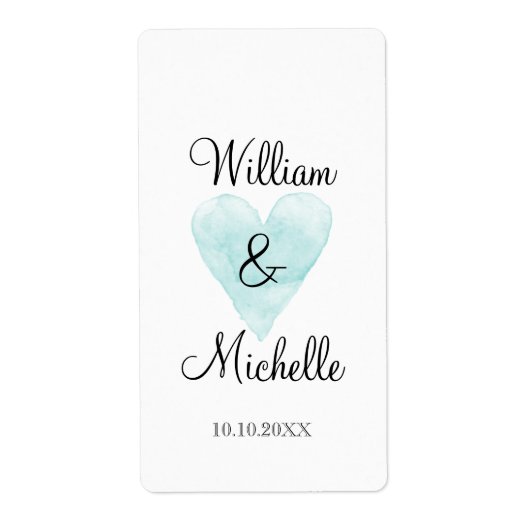 アクアウォーターカラーハート結婚のワインボトルラベル ラベル (正面)