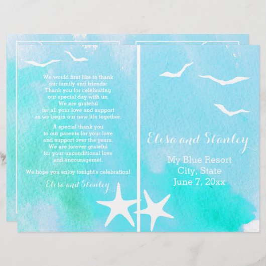 アクアウォーターカラーヒトデビーチ結婚式プログラム (正面/裏面)