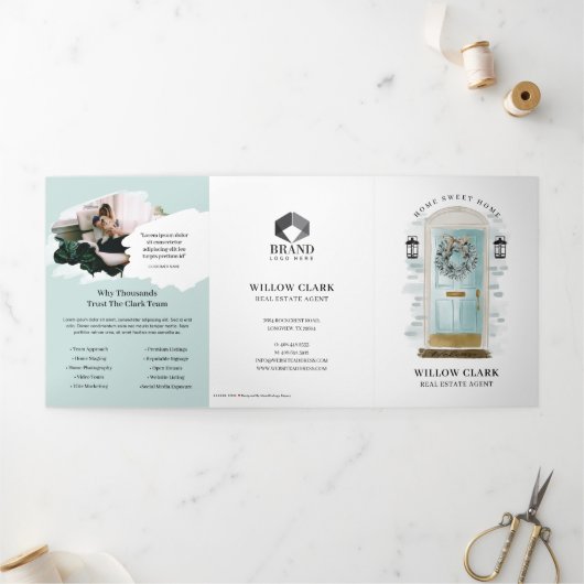 アクアウォーターカラーフロントドアエテ実在ートマーケティング 三つ折りカード (外部)