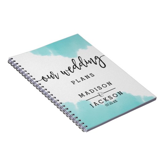 アクアウォーターカラーブラシストロークウェディングプランナー ノートブック (右側)