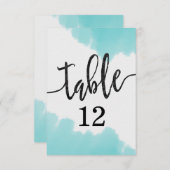アクアウォーターカラーブラシストロークテーブル番号座席 招待状 (正面/裏面)
