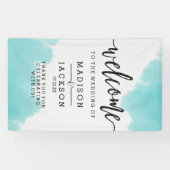 アクアウォーターカラーブラシストローク結婚の歓迎 横断幕 (横)