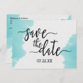 アクアウォーターカラーブラシストローク結婚式の日付を保存 案内ポストカード (正面/裏面)