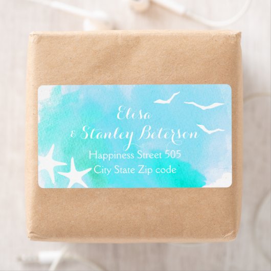 アクアウォーターカラー及びヒトデビーチ結婚式 ラベル (インサイチュ)