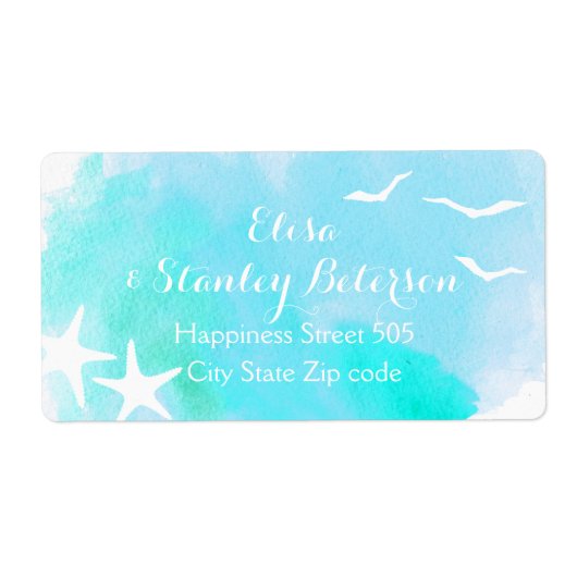 アクアウォーターカラー及びヒトデビーチ結婚式 ラベル (正面)