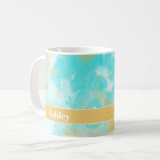 アクアウォーターカラー洗浄&カスタマイズ可能な名前マグカップ コーヒーマグカップ (正面左)
