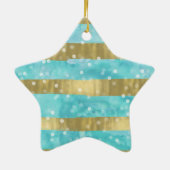 アクアウォーターカラー金ゴールドストライプ《写真》ぼけ味スパークル セラミックオーナメント (裏面)