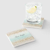 アクアウォーターカラー金ゴールド紙吹雪グリッター ストーンコースター (横)