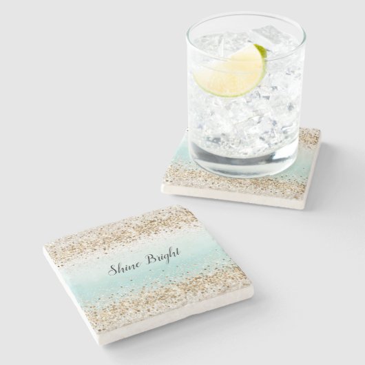 アクアウォーターカラー金ゴールド紙吹雪グリッター ストーンコースター (横)