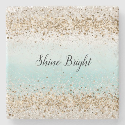 アクアウォーターカラー金ゴールド紙吹雪グリッター ストーンコースター (正面)