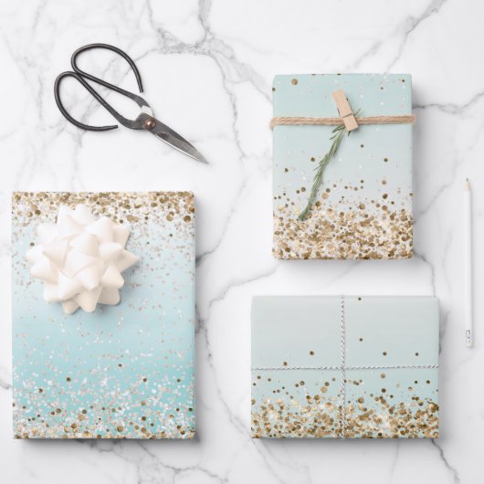 アクアウォーターカラー金ゴールド紙吹雪グリッター ラッピングペーパーシート (正面)