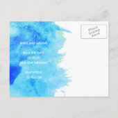 アクアウォーターカラー、サンゴ礁の結婚式日付を保存 案内ポストカード (裏面)