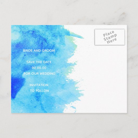 アクアウォーターカラー、サンゴ礁の結婚式日付を保存 案内ポストカード (裏面)