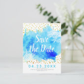 アクアウォーターカラー、サンゴ礁の結婚式日付を保存 案内ポストカード (スタンド正面)