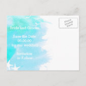 アクアウォーターカラー、ヒトデの結婚式の日付を保存 案内ポストカード (裏面)