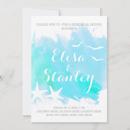 アクアウォーターカラー、ヒトデ結婚ィッシュのリハーサル 招待状 (正面)