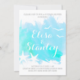 アクアウォーター色、ヒトデ結婚ィッシュのカップルのシャワー 招待状