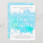 アクアウォーター色、ヒトデ結婚ィッシュブライダルシャワー 招待状 (正面/裏面)