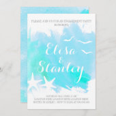 アクアウォーター色、ヒトデ結婚ィッシュ婚約パーティ 招待状 (正面/裏面)