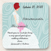 アクアウッドグレインパターンレッドヘッドブリデスメイドコースター コースター (正面)