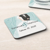 アクアウッドグレインパターン花嫁と花婿コースター コースター (左側)