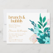 アクアエメラルドグリーンウォーターフローラブライダルシャワー 招待状 (正面)