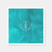 アクアエレガンスターコイズ&ティール(緑がかった色)ウォーターカラー結婚ズ スタンダードカクテルナプキン (正面)