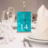 アクアエレガンスターコイズ&ティール（緑がかった色）ウォーターカラー結婚ズ テーブルナンバー
