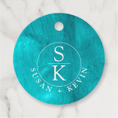 アクアエレガンスターコイズ&ティール(緑がかった色)ウォーターカラー結婚ズ フェイバータグ (正面)