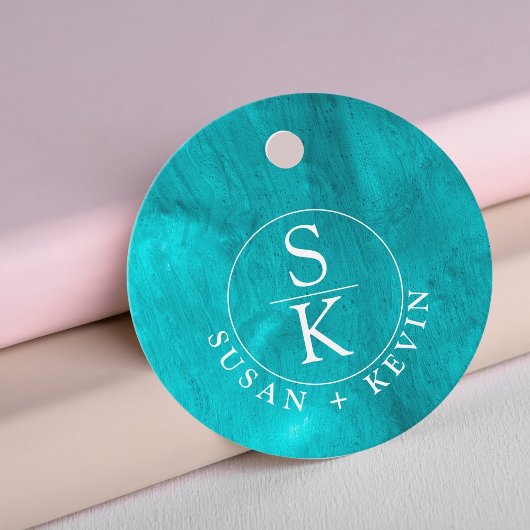 アクアエレガンスターコイズ&ティール(緑がかった色)ウォーターカラー結婚ズ フェイバータグ