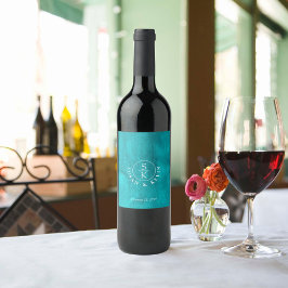 アクアエレガンスターコイズ&ティール（緑がかった色）ウォーターカラー結婚ズ ワインラベル