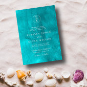 アクアエレガンスターコイズ&ティール（緑がかった色）ウォーターカラー結婚ズ 招待状