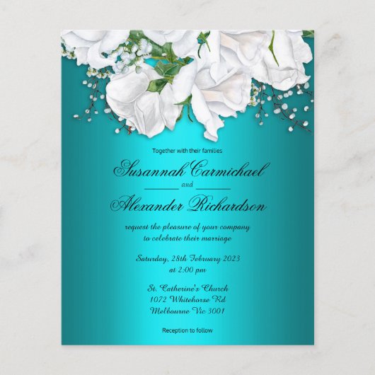 アクアエレガンス、ホワイトローズバジェットウェディング招待 チラシ (正面)