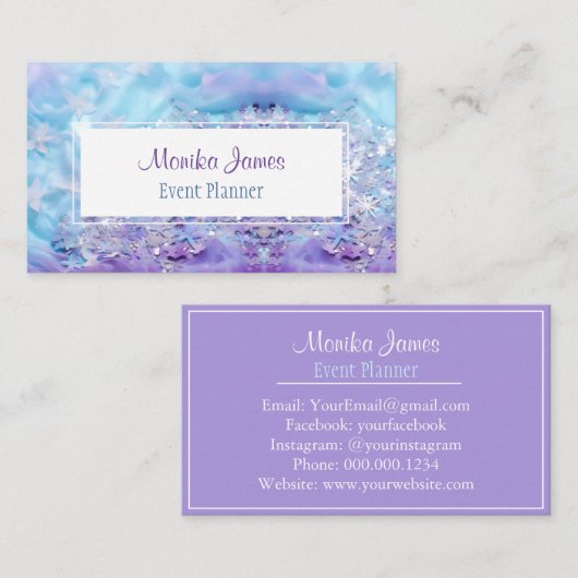 アクアエレガントおよびバイオレット薄紫きらめくグリッター 名刺 (正面/裏面)