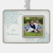 アクアエレガントで冬のスノーフレークデザイン シルバープレートフレームオーナメント (正面)