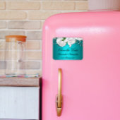 アクアエレガントとホワイトバラの結婚式の日付を保存 マグネット