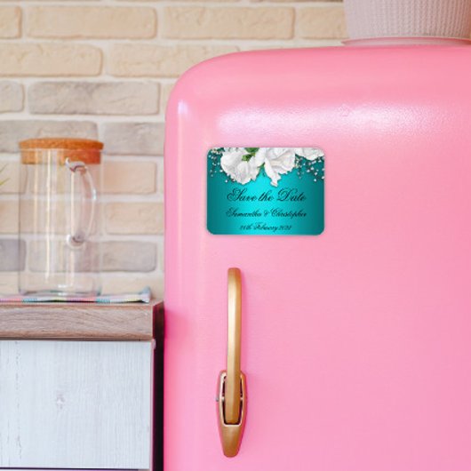 アクアエレガントとホワイトバラの結婚式の日付を保存 マグネット