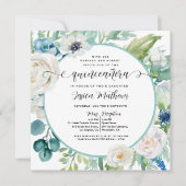 アクアエレガントアンドターコイズティール（緑がかった色）フローラキンセアニラ 招待状 (正面)