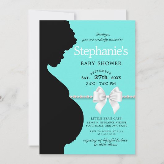 アクアエレガントグラムエスニックティファニーベビーシャワー 招待状 (正面)