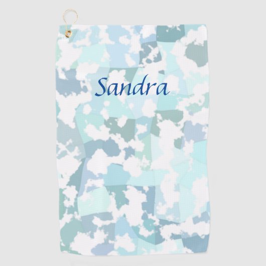 アクアエレガントグレイと白抽象芸術幾何学模様 ゴルフタオル (正面)