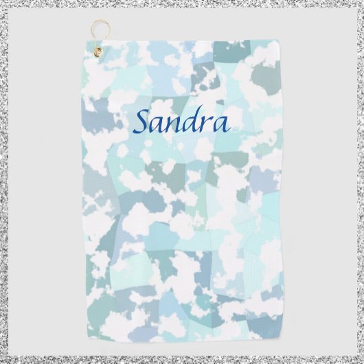 アクアエレガントグレイと白抽象芸術幾何学模様 ゴルフタオル