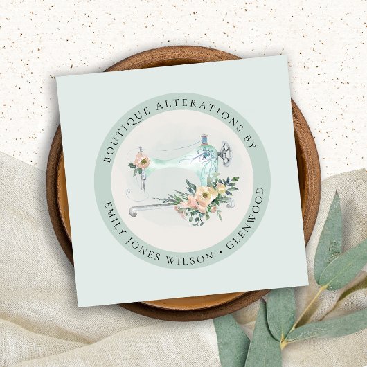 アクアエレガントグレイ裁縫マシンフローラテーラーsq スクエア名刺