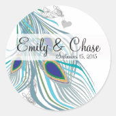 アクアエレガントグレイ3ピーコックフェザー結婚ズ ラウンドシール (正面)