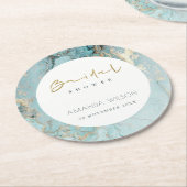 アクアエレガントダスキーブルー金ゴールドアゲートブライダルシャワー ラウンドペーパーコースター (アングル)