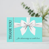 アクアエレガントティファニーティール(緑がかった色)ファンシーベビーシャワー サンキューカード (スタンド正面)