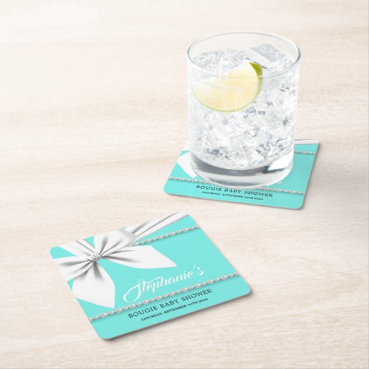 アクアエレガントティファニー真珠ファンシーの赤ちゃんシャワー スクエアペーパーコースター (インサイチュ)