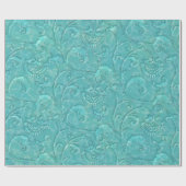 アクアエレガントティール（緑がかった色）エンボスフェイクレザー ラッピングペーパー (フラット)