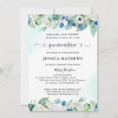 アクアエレガントティール（緑がかった色）キンセアニラ水彩フローライン 招待状 (正面)