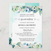 アクアエレガントティール（緑がかった色）キンセアニラ水彩フローライン 招待状 (正面/裏面)