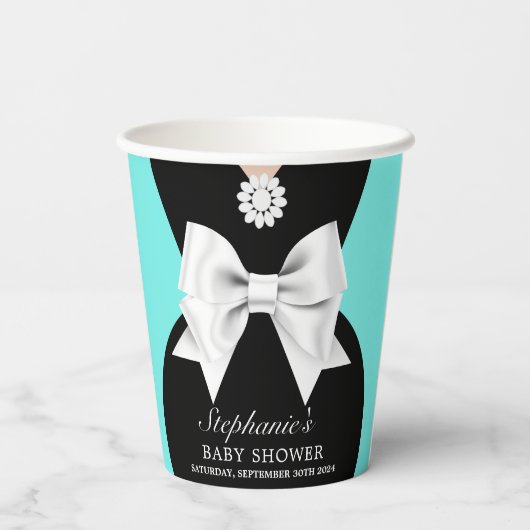 アクアエレガントティール（緑がかった色）グファンシーラムティファニーベビーシャワー 紙コップ (裏面)